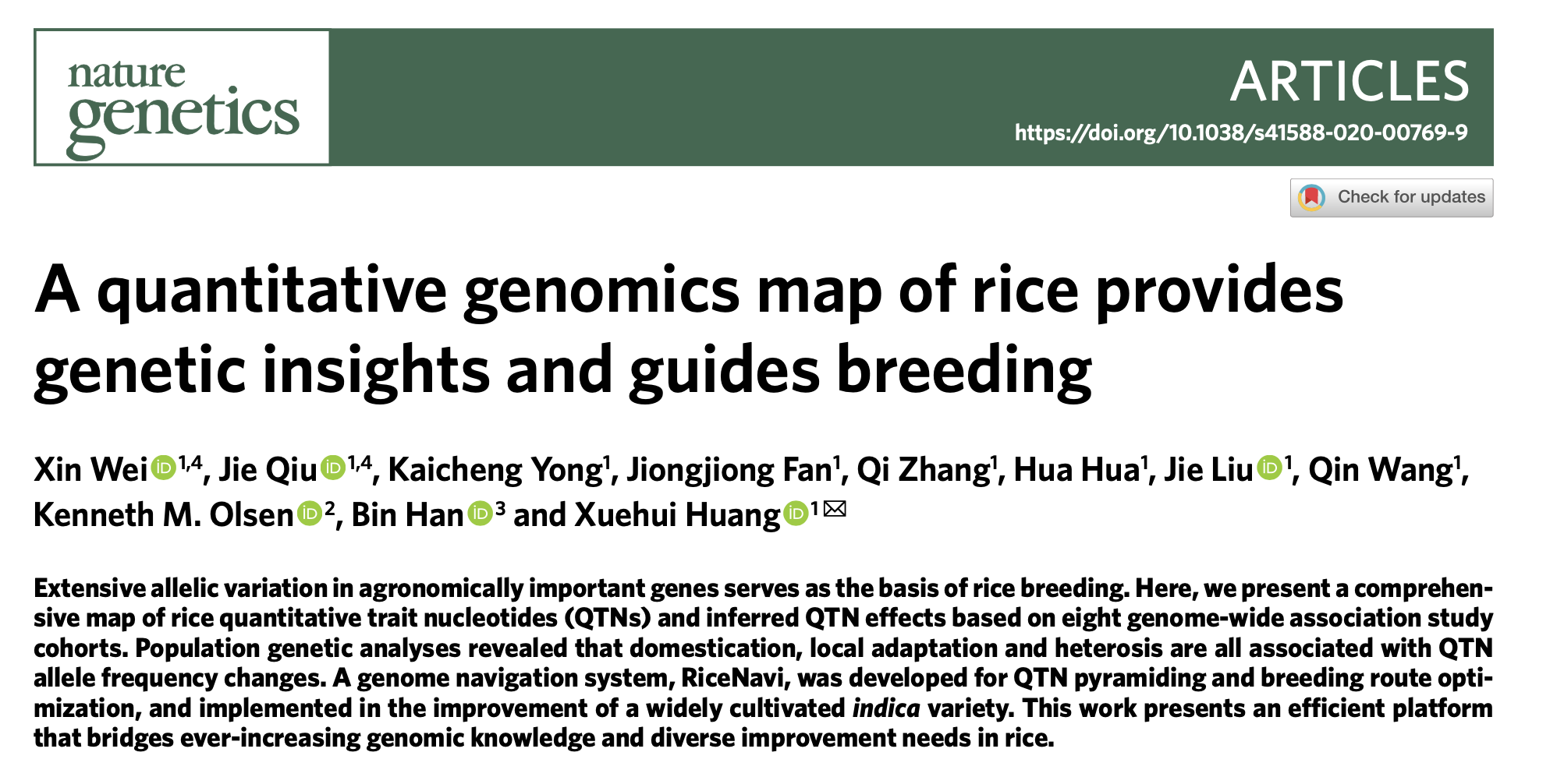 A quantitative genomics map of rice provides genetic insights and guides breeding