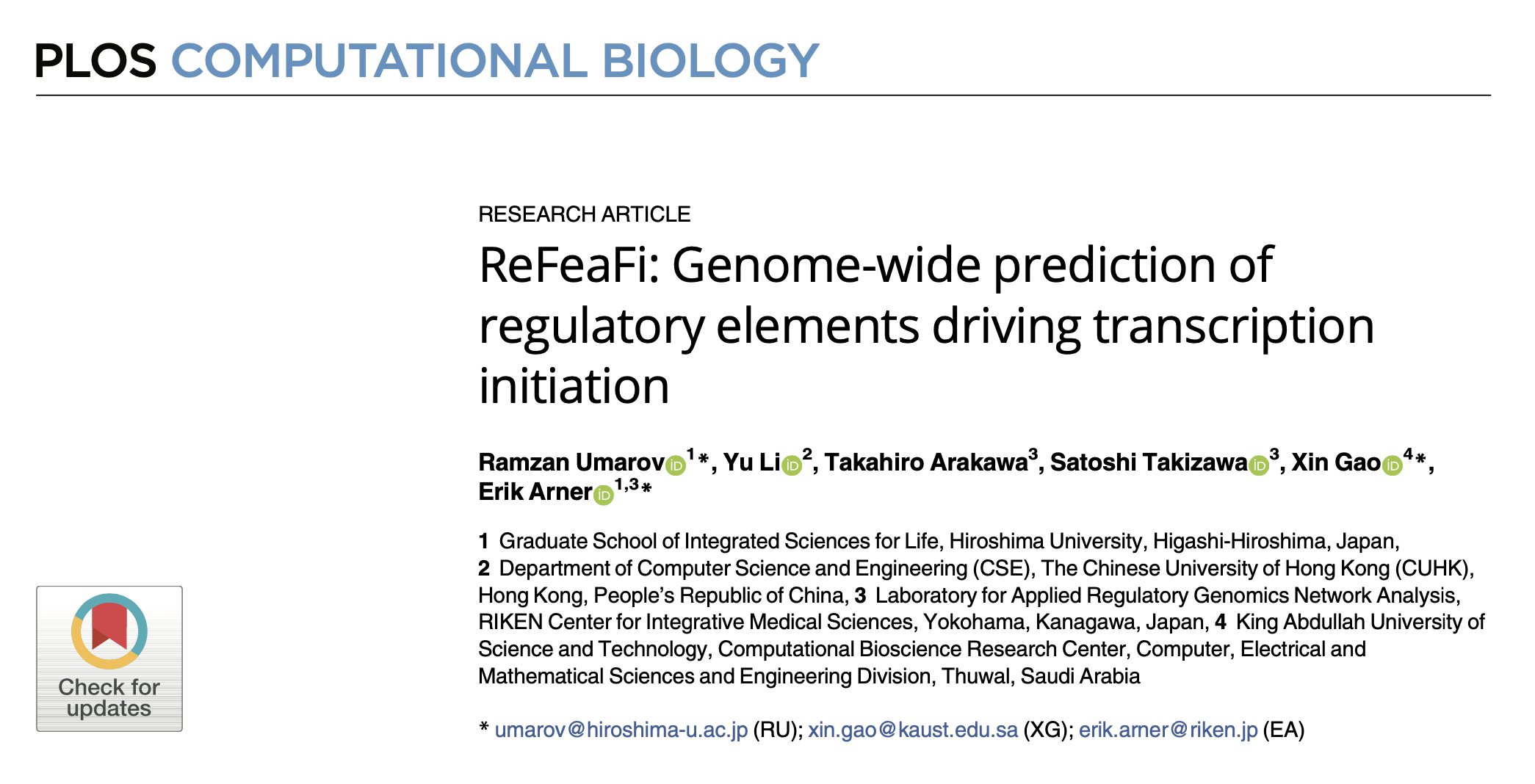 ReFeaFi: Genome-wide prediction of regulatory elements driving transcription initiation